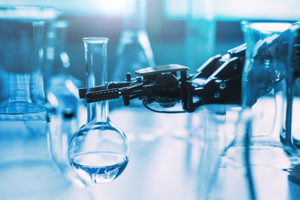 Robot arm holding a sample bottle