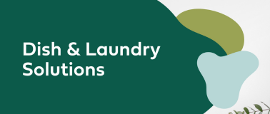 The words Dish and Laundry on a dark green background with other colored shapes