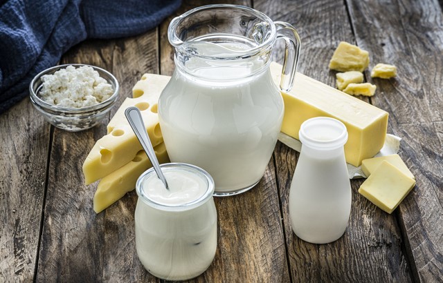 various dairy products ranging from milk to cheese and butter