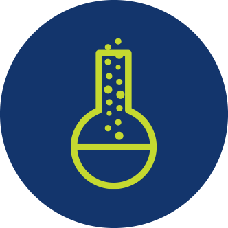 blue icon of a beaker with bubbles