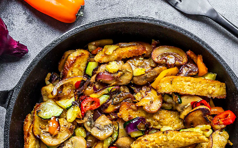 A pan of roasted vegetables