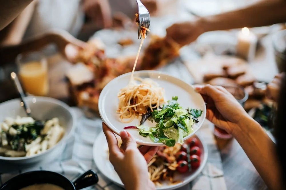 Plate of pasta and salad