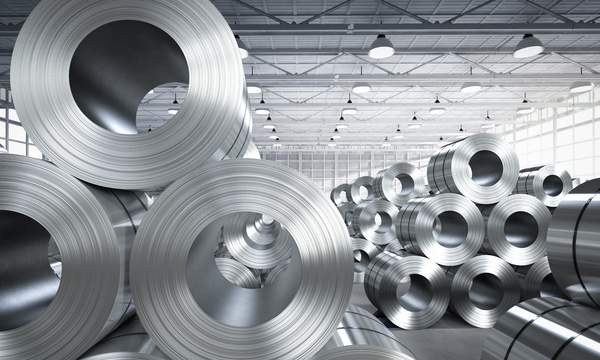 Rolls of sheet steel in a factory