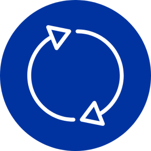 Blue circle with a white outline of two arrows forming a circle