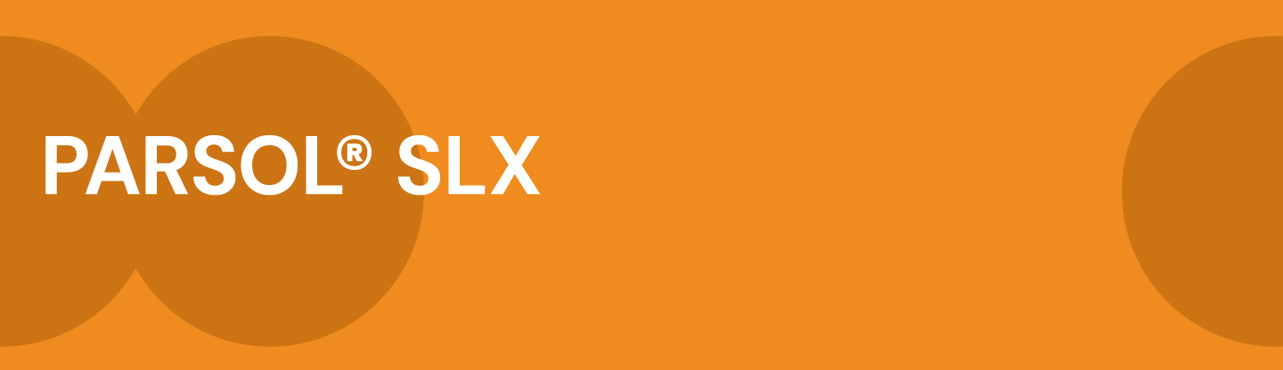 orange background with three dark circles with text that reads PARSOL® SLX
