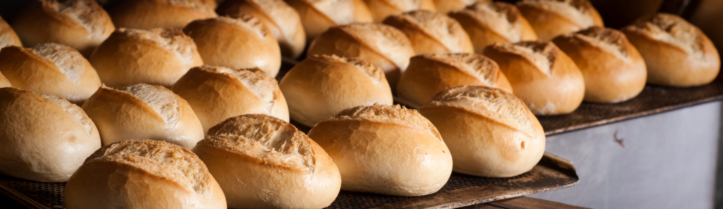 Crispy bread baking in an oven