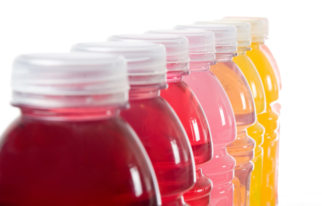 row of flavored and colored waters
