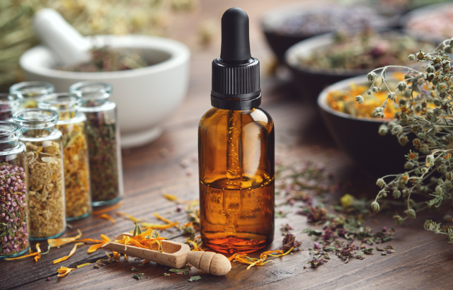 variety of herbal supplements that have been extracted into an oil