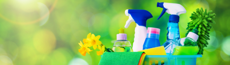 Eco-Friendly and Sustainable Cleaning Products in a basket