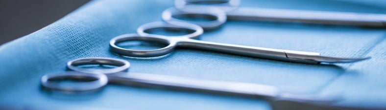 Medical scissors on a sterile cloth
