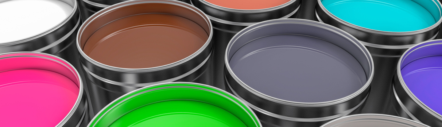 Variety of colored paints in jars
