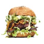 a savory plant-based burger on display 