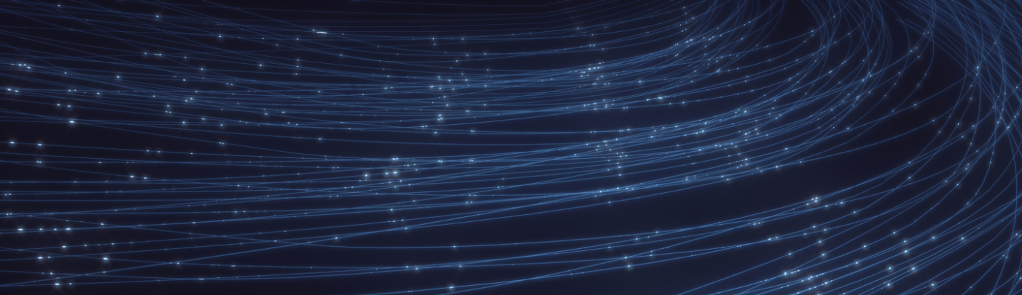 Blue image with white strand lights running across the blue