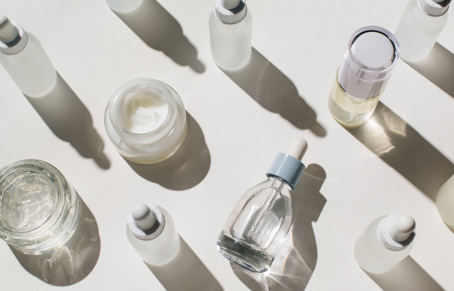 variety of serums and creams for skincare