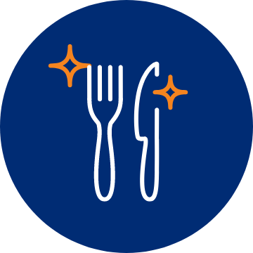 circle image displaying a fork and knife with a shine